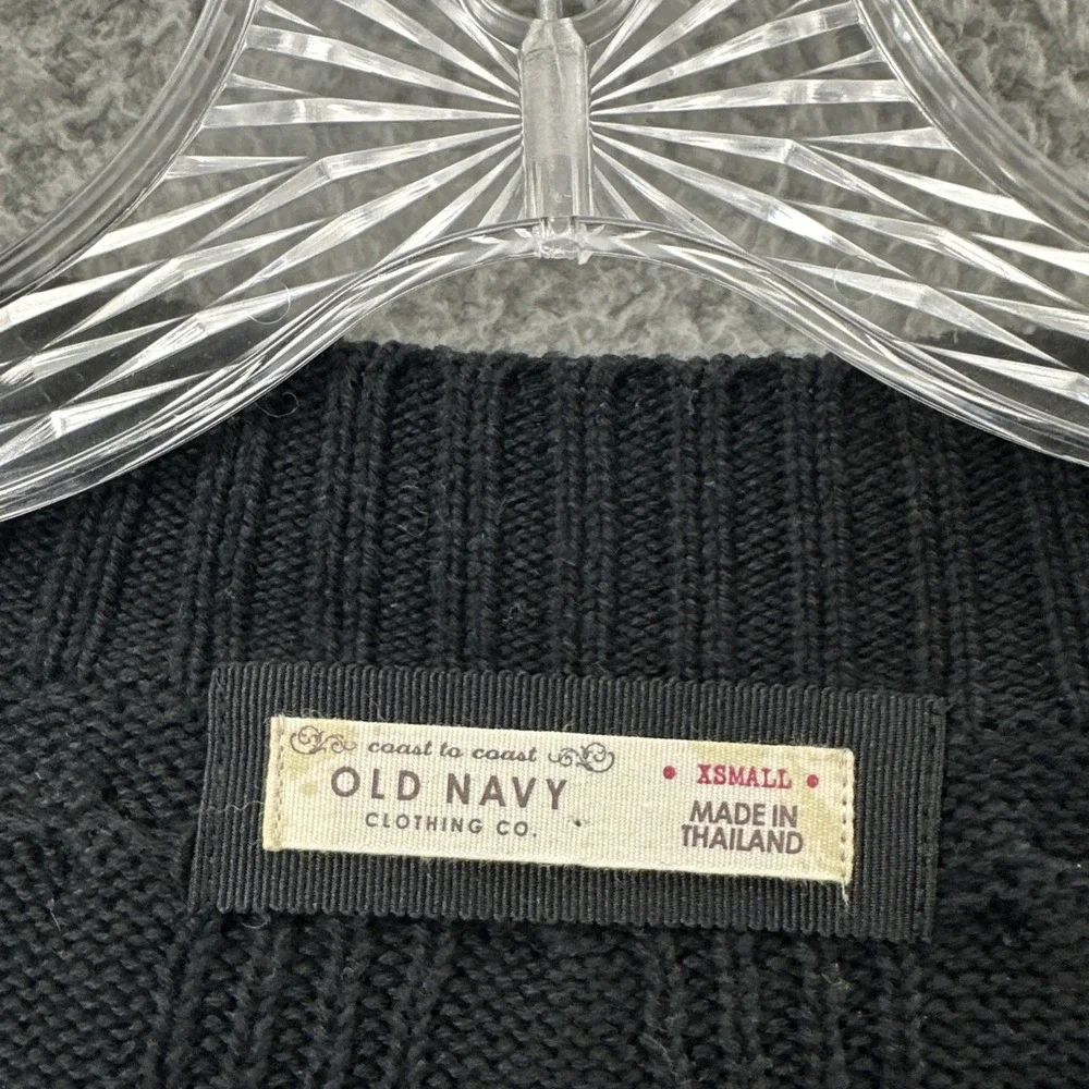 Y2K Old Navy Cable Knit Cardigan Sweater Black Retro‎ Preppy Academia Women's XS